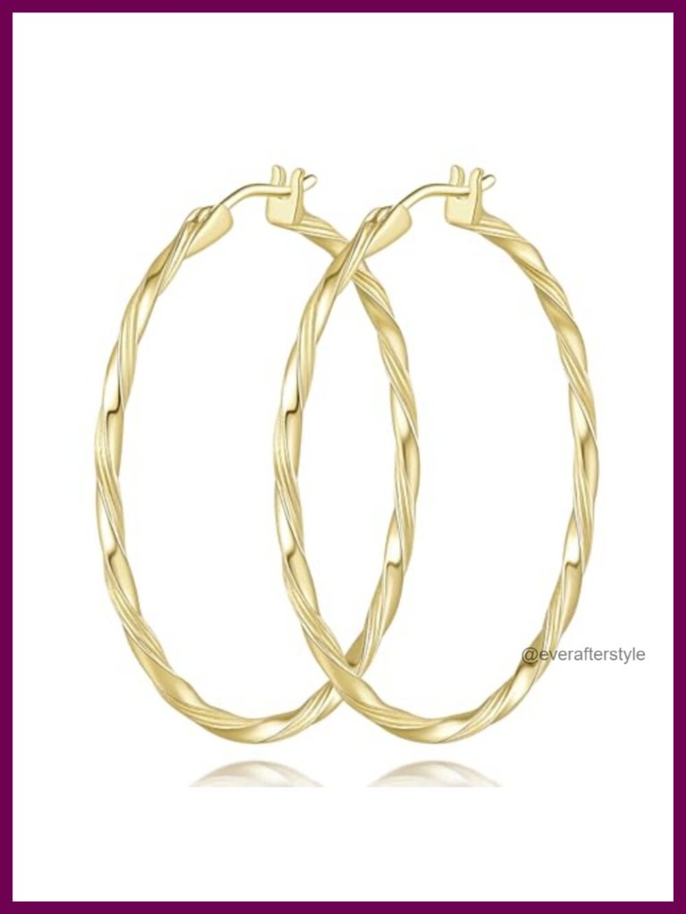 14k Gold Plated Twisted 40mm Hoop Earrings for Women Push Back